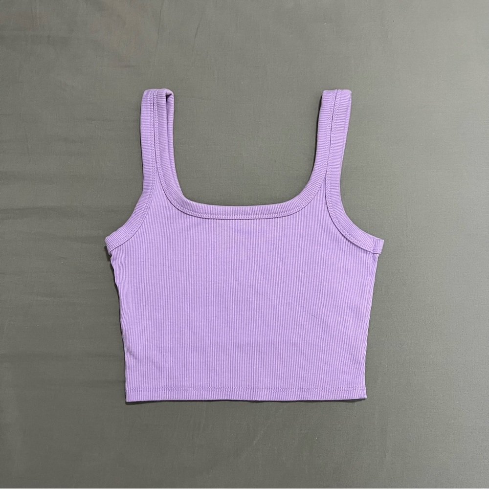 purple ribbed cropped tank